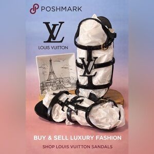Louis Vuitton Strappy Sandals with LV Logo.